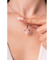Orkide ve Renkli Taşlı 14 K Rose Altın Kaplama Kadın Kolye
