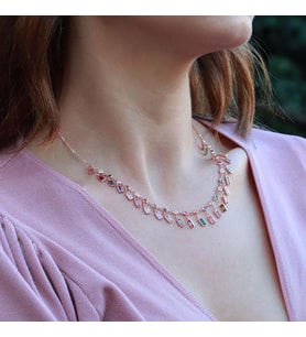 Renkli Zirkon Taşlı Rose Gold Kaplama Trend Gümüş Kolye