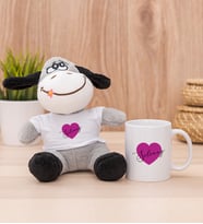 Kişiye Özel Mor Kalpli İsimli Peluş Eşek ve Beyaz Kupa