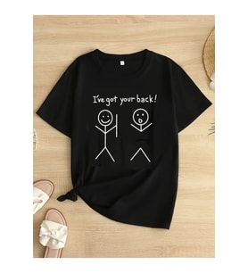Baskılı Oversize Bisiklet Yaka T-shirt - Siyah