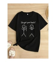 Baskılı Oversize Bisiklet Yaka T-shirt - Siyah