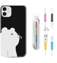 Apple iPhone 11 12 13 Mini Kılıf Kablo Koruma Spiral Silikon Panda Sevimli 1738