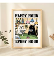 Kedi Martini Baskısı, El Yapımı Posterler, Hostes Hediyeleri, Martini Baskısı, Kokteyl Baskısı