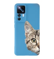 Xiaomi Mi 12T Uyumlu Lansman Kılıf Catface Tasarımlı İçi Kadife Kapak-Mavi (Şeffaf)