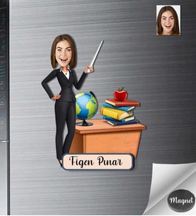 Kişiye Özel Öğretmen Kadın Ahşap Magnet -15