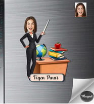 Kişiye Özel Öğretmen Kadın Ahşap Magnet -15