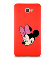 Samsung Galaxy J7 Prime Soft Premier Kapak Minnie Mouse-B Tasarımlı Silikon Kılıf - Kırmızı (Şeffaf)