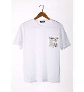 Erkek Beyaz Bisiklet Yaka Cepli Oversize T-Shirt 22Y-3400762-22