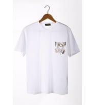 Erkek Beyaz Bisiklet Yaka Cepli Oversize T-Shirt 22Y-3400762-22