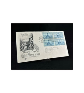 1953 FDC İlk Gün Zarf Honoring the National Guard USA Amerika'dan İngiltere'ye postalanmış dörtlü B