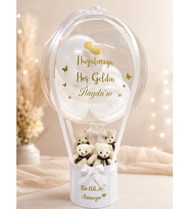 Beyaz Ayıcıklı Hediye Balon Kutusu( Kutu üzerine Bebek ismi Yazılabilir)