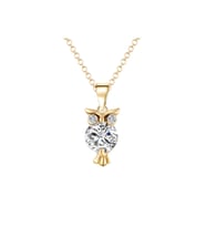 Baykuş Desenli Taşlı Kolye - Gold