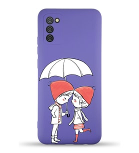 Samsung Galaxy A02s Uyumlu Lansman Kılıf Aşk Tasarımlı İçi Kadife Kapak-Mor (Şeffaf)