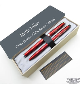 Scrikss İsme Özel Kalem Seti - Kırmızı Krom Roller + Tükenmez Set (Karışık)