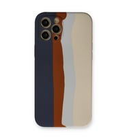 Iphone 12 Kılıf Ebruli Lansman Silikon - Lacivert-Krem