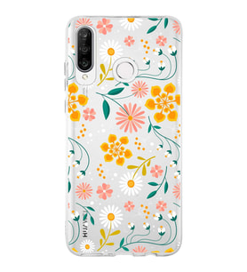 Huawei P30 Lite Uyumlu Kapak Flowers Tasarımlı Şeffaf Silikon Kılıf