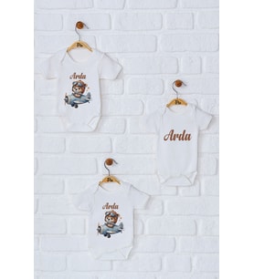 Pia Baby Premium %100 Pamuk İsme Özel Organik Baskılı Üçlü Set Çıtçıtlı Bebek Body Zıbın Modelleri 5001-18 (Ekru)
