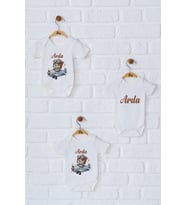 Pia Baby Premium %100 Pamuk İsme Özel Organik Baskılı Üçlü Set Çıtçıtlı Bebek Body Zıbın Modelleri 5001-18 (Ekru)
