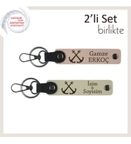 Gemici Ruhunu Taşıyanlara Uygun Hediye, Çapa Temalı 2’li Deri Anahtarlık Set, Yavru Ağzı-Sütlü Kahve (Çok Renkli)