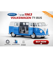 1:24 1963 Volkswagen T1 Bus Mavi-Beyaz Die-Cast Koleksiyon Modeli