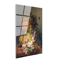 Tamperli Gerçek Cam Tablo J.L.R. Meyve ve Çiçekler Vazoda Böcekli Natürmort Ressam Tablosu Dekoru
