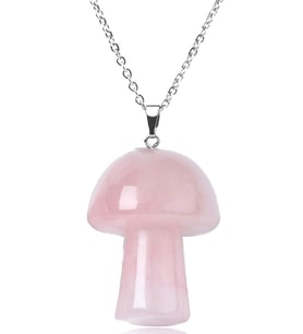 Sertifikalı Mantar Model Pembe Kuvars Taşı Kolye (Gümüş Aparatlı) (Çok Renkli)