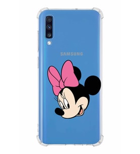 Samsung Galaxy A70  Köşe Korumalı Antişok Kapak Minnie Mouse Tasarımlı Şeffaf  Kılıf