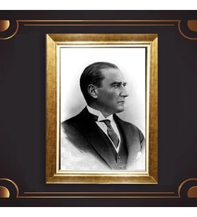 Altın Varaklı Çerçeveli Paspartulu Atatürk Tablo z4707 (Gold)