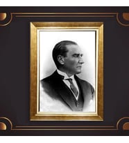Altın Varaklı Çerçeveli Paspartulu Atatürk Tablo z4707 (Gold)