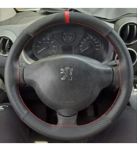 DİKİŞLİ DİREKSİYON KILIFI KARBON / NOKTA DERİ KIRMIZI YÜZÜK KIRMIZI DİKİŞLİ PEUGEOT PARTNER İÇİN