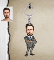 Kişiye Özel Öğretmen Karikatürlü  Ahşap Anahtarlık Bay-6-Eco
