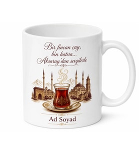 Aksaray Çay Saati Tasarımlı Kupa Bardak Özel Tasarım Hediye
