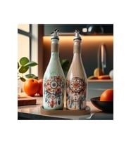 Özel Tasarım Düşkapanı Desenli Sunum Stantlı 2'li 750 ml Zeytinyağı Sıvıyağ Şişesi Yağdanlık Yağlık (Çok Renkli)