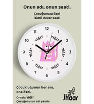 İsme Özel Kahve Içen Kedi Çocuk Odası Duvar Saati Orta Boy 30 cm Beyaz Camlı Sessiz