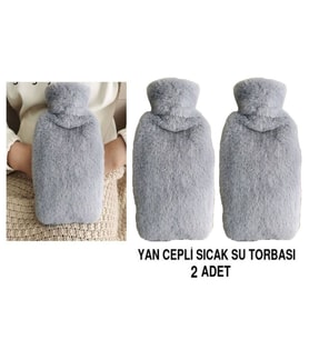 SICAK SU TORBASI 2 ADET,YAN CEPLİ GRİ PELUŞ TERMOFOR 27x17x2cm  750ml