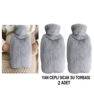 SICAK SU TORBASI 2 ADET,YAN CEPLİ GRİ PELUŞ TERMOFOR 27x17x2cm  750ml