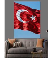 Dalgalanan Türk Bayrağı Ay Yıldız Dekoratif Kanvas - Mdf Ahşap Tablo