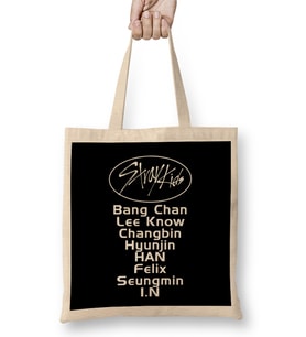KPop Stray Kids Logo and Members Name Bez Çanta Uzun Saplı