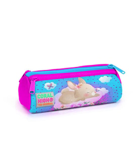 Coral High Kids Mavi Pembe Tavşan Desenli Üç Bölmeli Kalem Çantası 22036