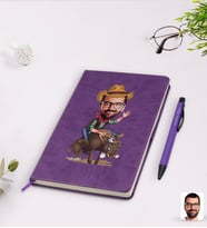 BK Gift Kişiye Özel Rodeo Karikatürlü Mor Termo Deri Defter Kalem Seti Model 1