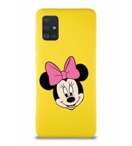 Samsung Galaxy A51 Soft Premier Kapak Minnie Mouse-C Tasarımlı Silikon Kılıf - Sarı (Şeffaf)