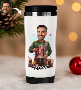 BK Gift Kişiye Özel Erkek Yılbaşı Karikatürlü Çelik Termos Bardak - 5, Yılbaşı Hediyesi, Yeni Yıl Hediyesi