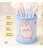 Kawaii Teddy Ayıcık Rabbit Tavşan Desenli Masaüstü Kalemlik Organizer – Geniş Kapasiteli Sevimli Kırtasiye Düzenleyici