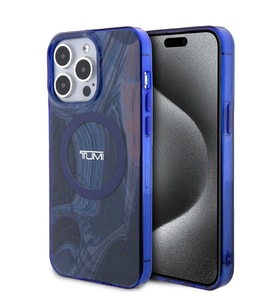 TUMI iPhone 15 Pro Kılıf TUMI Orjinal Lisanslı M-safe Şarj Özellikli PC TPU Çift Katmanlı Sıvı Baskılı Kapak (Lacivert)