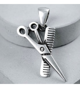 Gümüş Tarak & Makas Kolye Ucu 925 Ayar Gümüş Mat Tarak-Makas Unisex Kolye Ucu