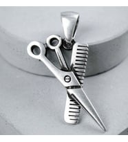 Gümüş Tarak & Makas Kolye Ucu 925 Ayar Gümüş Mat Tarak-Makas Unisex Kolye Ucu
