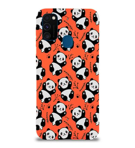 Samsung Galaxy M21 Uyumlu Lansman Kılıf Panda Tasarımlı İçi Kadife Kapak-Turuncu (Şeffaf)