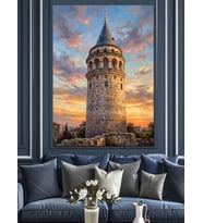 Gün Batımında Tarihi Galata Kulesi Dekoratif Kanvas - Mdf Ahşap Tablo