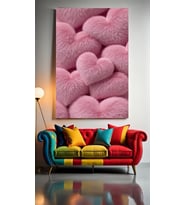 PEMBE TÜYLÜ KALPLER Ev Duvar Salon Güzellik Salonu Ofis Dükkan Dekarasyon Kanvas Tablo (Çok Renkli)
