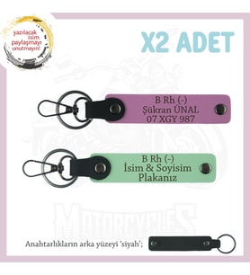 Hız Severlere, İsim Plaka ve B Rh (-) Kan Grubu Yazılı x2 Anahtarlık Set, Hediyelik, Yeşil-Pembe-Syh (Çok Renkli)